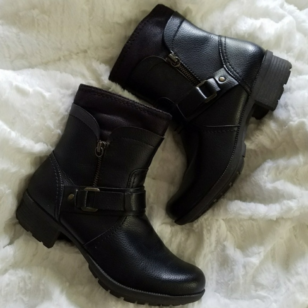 Clark's Black Riddle Avant Buckle Ankle Boots